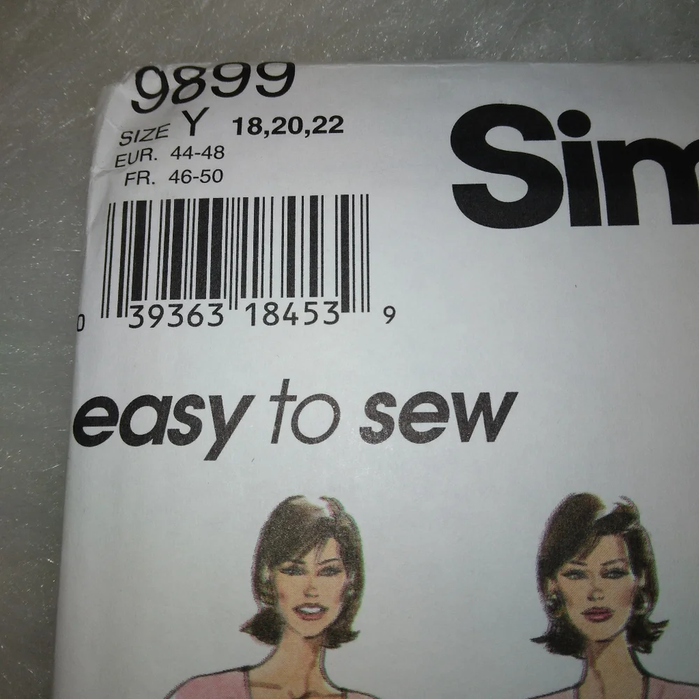 SIMPLICITY 9899 Sz 18-20-22 Easy to Sew Unlined jacket and dress